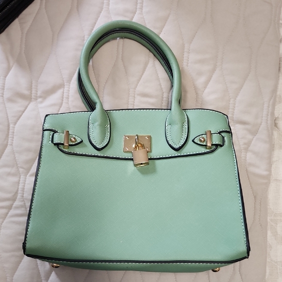 JustFab Mint Green Satchel with Gold Accents - Picture 1 of 6